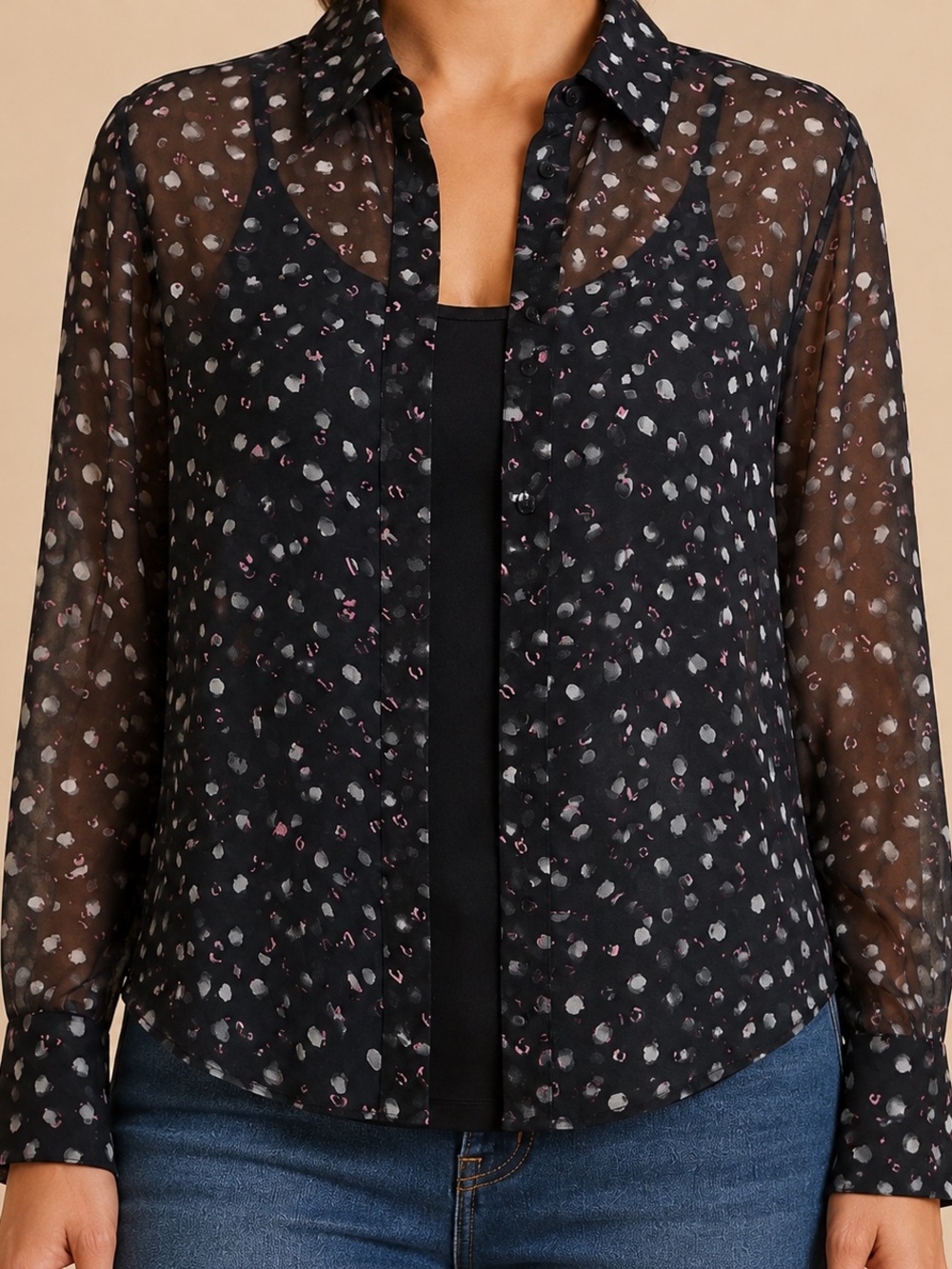 🖤✨ Simply Vera - Vera Wang Sheer Dark Feminine Lightweight Y2K Blouse (M)